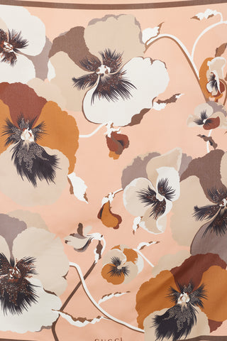 Gucci Pink 
Brown Floral Silk Scarf