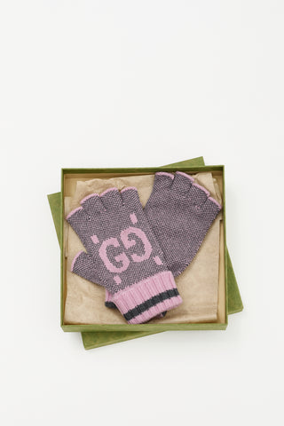 Gucci Pink 
Grey Cashmere GG Fingerless Gloves