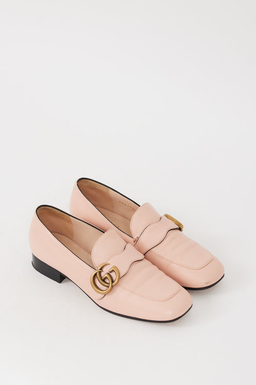 Gucci Pink 
Gold Leather Malaga Kid Marmont Loafer