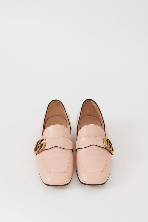 Gucci Pink 
Gold Leather Malaga Kid Marmont Loafer