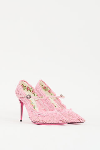 Gucci Pink Lace Virginia Mary Jane Pump