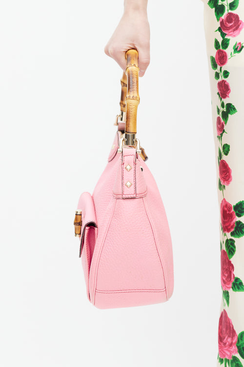 Gucci Pink Leather Large Borsa Bamboo Bag