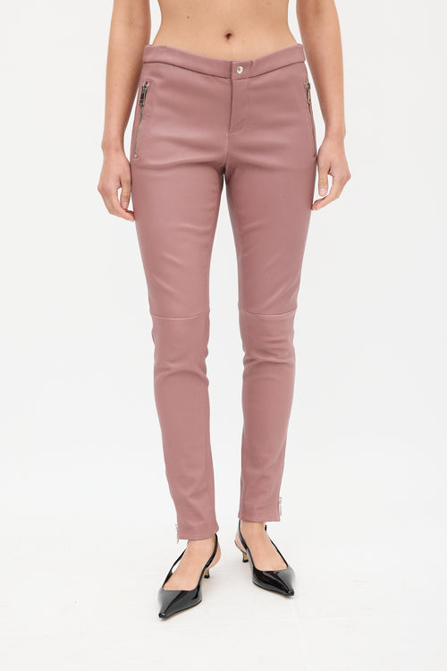 Gucci Pink Leather Slim Trouser