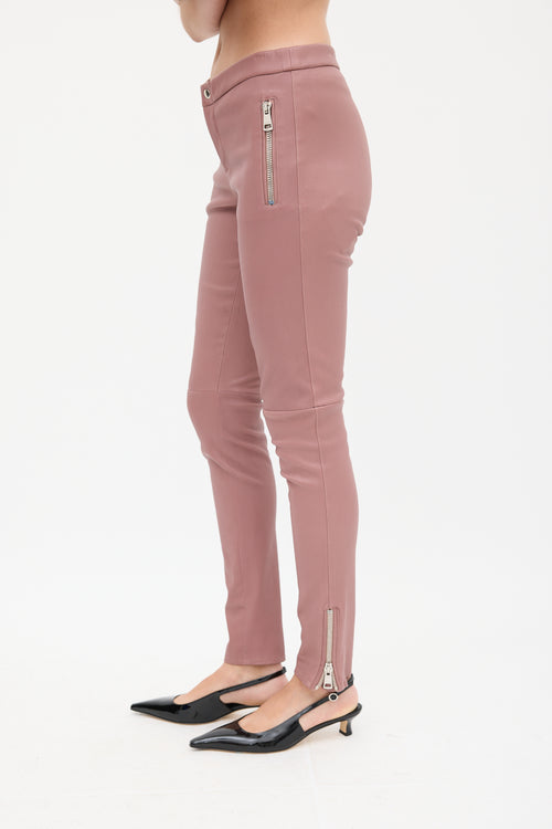 Gucci Pink Leather Slim Trouser