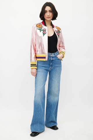 Gucci Metallic Pink Embroidered Bomber Jacket