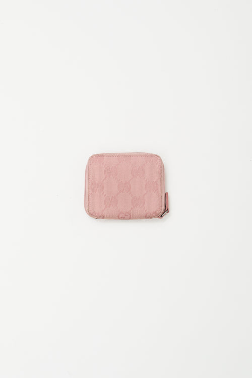 Gucci Pink Monogram Canvas Zip Coin Pouch