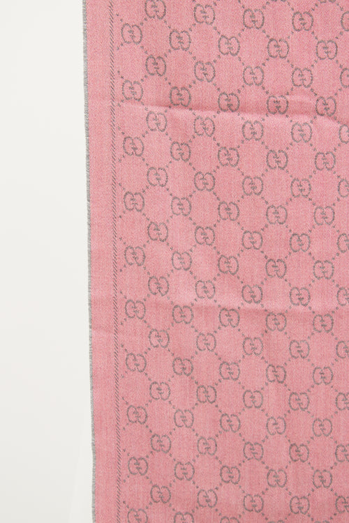 Gucci Pink 
Grey Wool Scarf