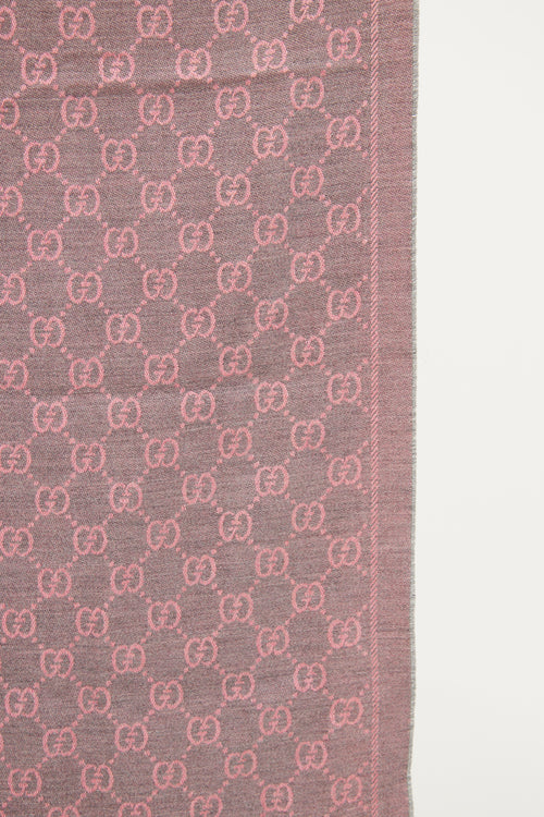 Gucci Pink 
Grey Wool Scarf