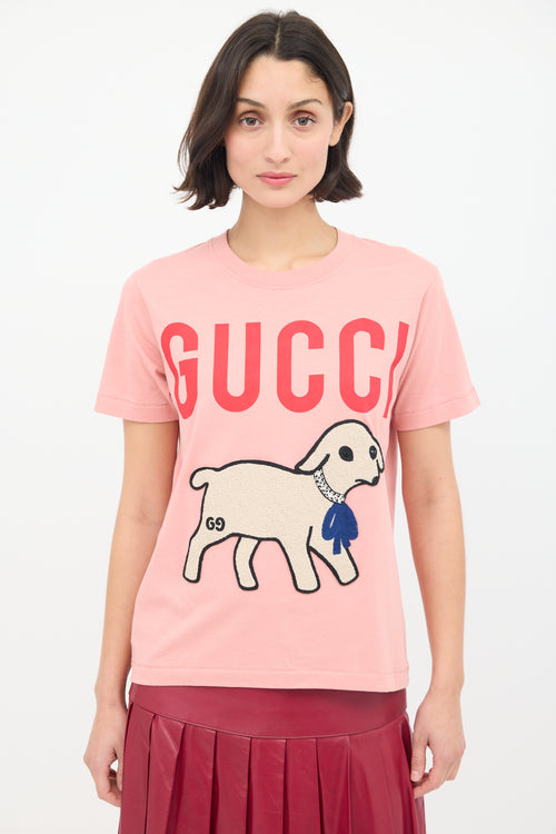 Gucci Pink 
Multi Embroidered Graphic T-Shirt