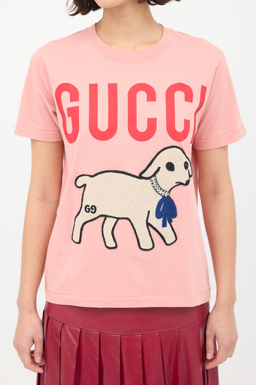 Gucci Pink 
Multi Embroidered Graphic T-Shirt