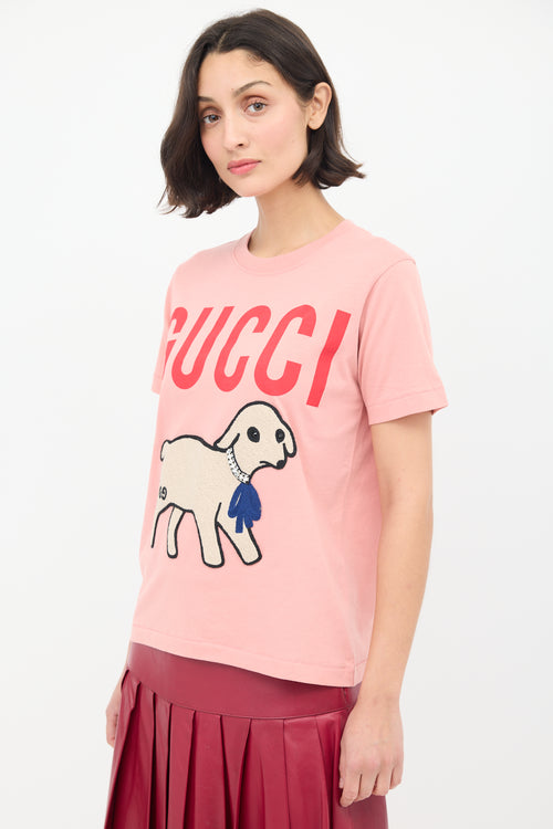 Gucci Pink 
Multi Embroidered Graphic T-Shirt