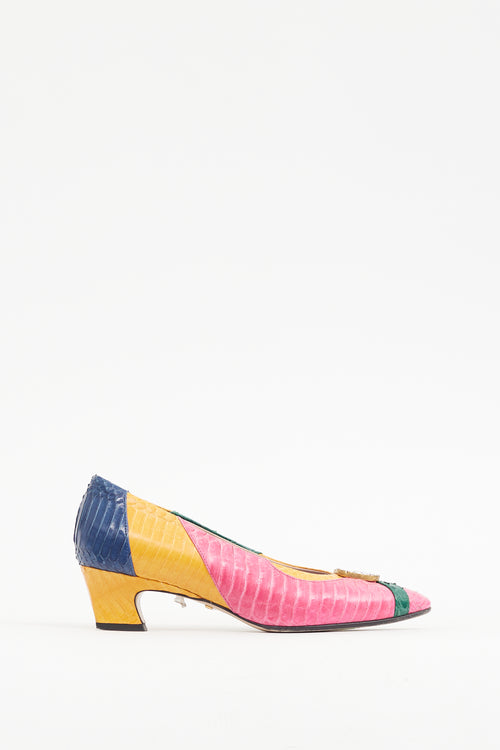 Gucci Pink 
Multicolour Textured Leather GG Pump