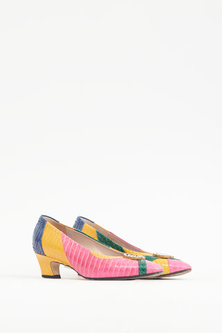 Gucci Pink 
Multicolour Textured Leather GG Pump