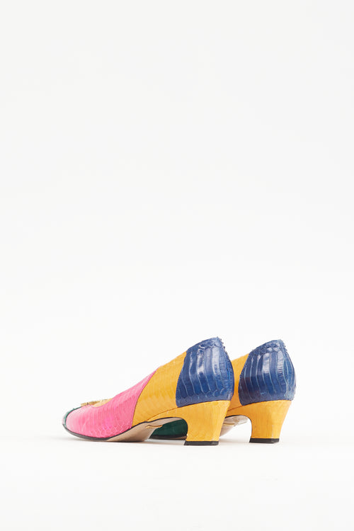 Gucci Pink 
Multicolour Textured Leather GG Pump