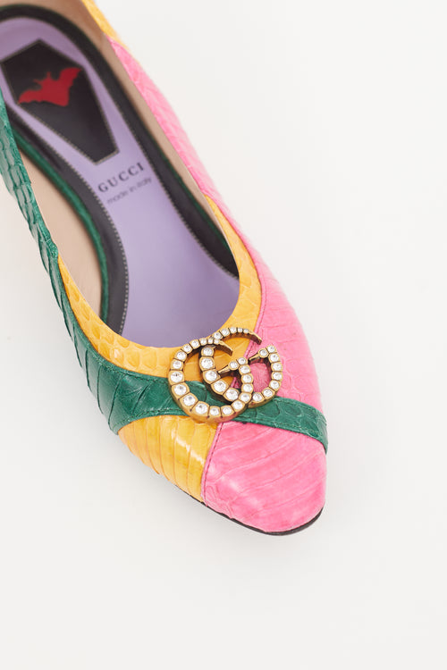 Gucci Pink 
Multicolour Textured Leather GG Pump