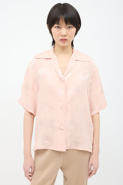 Gucci Pink Silk GG Floral Jacquard  Blouse