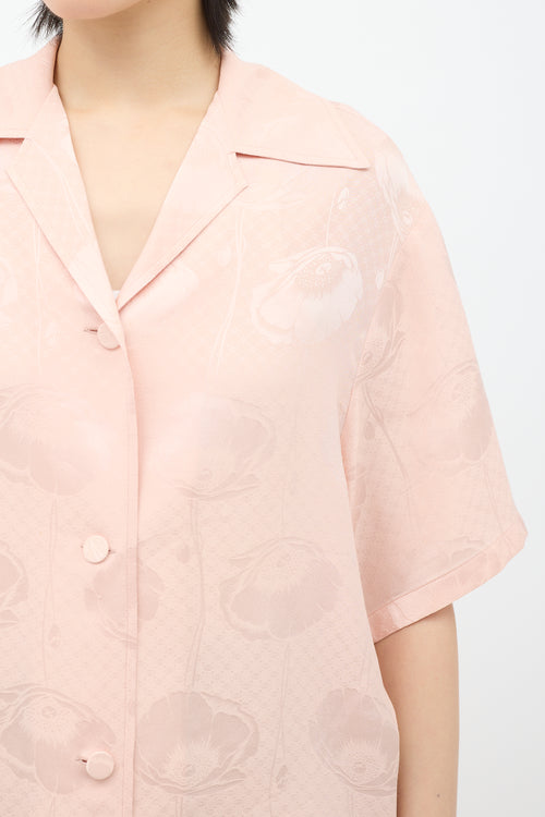 Gucci Pink Silk GG Floral Jacquard  Blouse