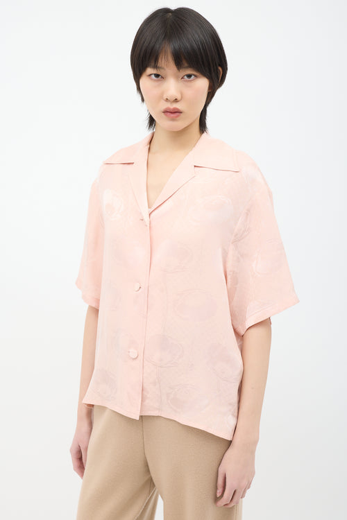 Gucci Pink Silk GG Floral Jacquard  Blouse