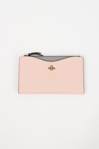 Gucci Pink 
Grey Leather Animalier Continental Wallet