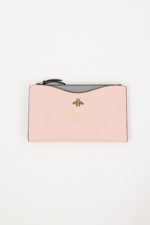 Gucci Pink 
Grey Leather Animalier Continental Wallet