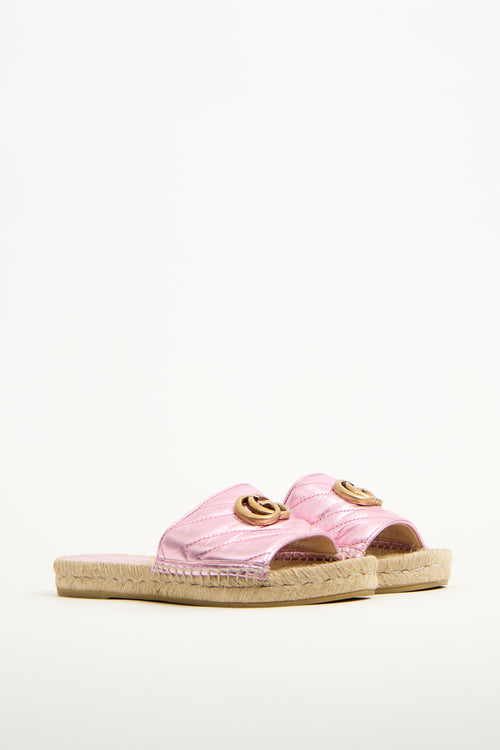 Gucci Pink Matelassé Leather GG Espadrille Slide