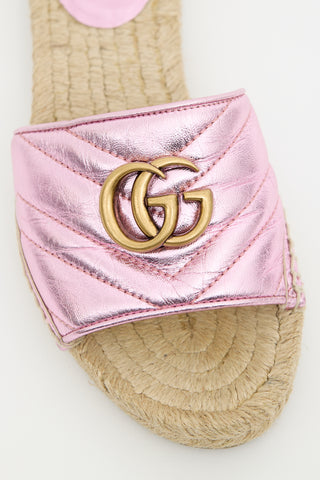 Gucci Pink Matelassé Leather GG Espadrille Slide