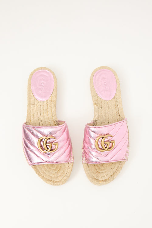 Gucci Pink Matelassé Leather GG Espadrille Slide