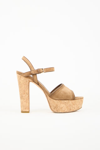 Gucci Brown Suede 
Cork Platform Heels