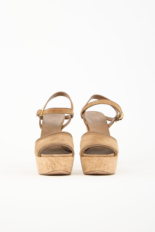 Gucci Brown Suede 
Cork Platform Heels