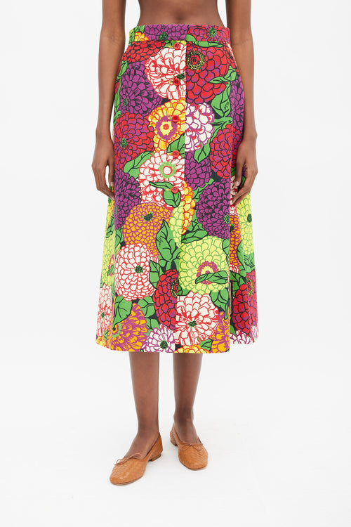 Gucci Purple 
Mulitcolour Floral Button Up Skirt