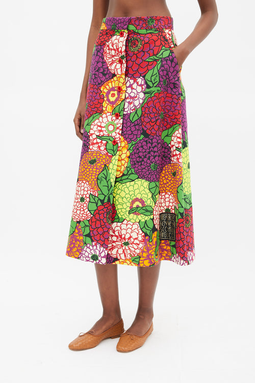 Gucci Purple 
Mulitcolour Floral Button Up Skirt