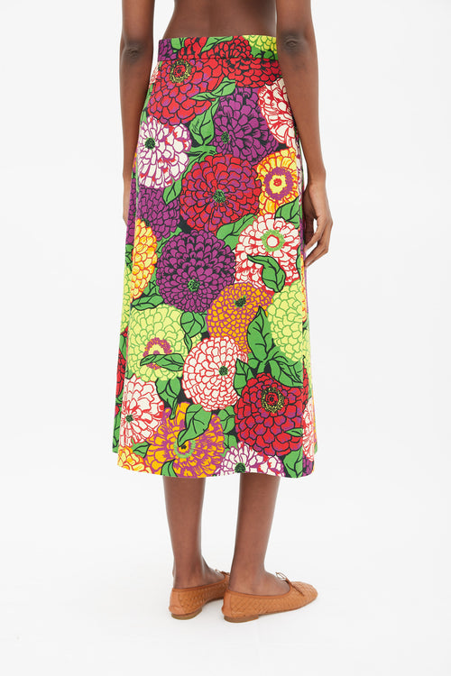 Gucci Purple 
Mulitcolour Floral Button Up Skirt