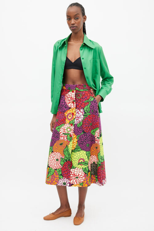 Gucci Purple 
Mulitcolour Floral Button Up Skirt