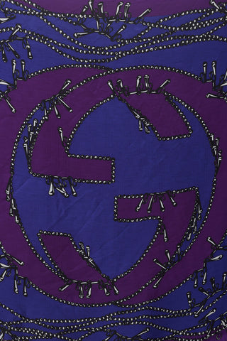 Gucci Purple 
Navy GG Chain Printed Silk Scarf