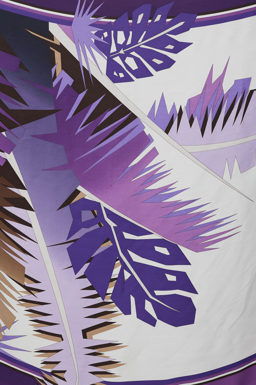 Gucci Purple 
White Leaf Printed Silk Scarf