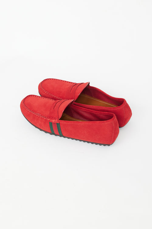 Gucci Red Suede Striped Loafer