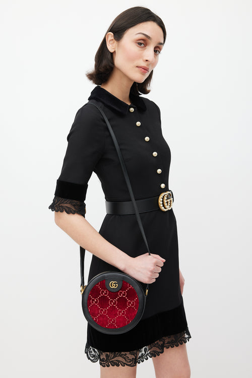 Gucci Black 
Red Velvet Ophidia Circular Bag