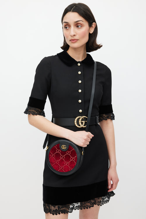 Gucci Black 
Red Velvet Ophidia Circular Bag