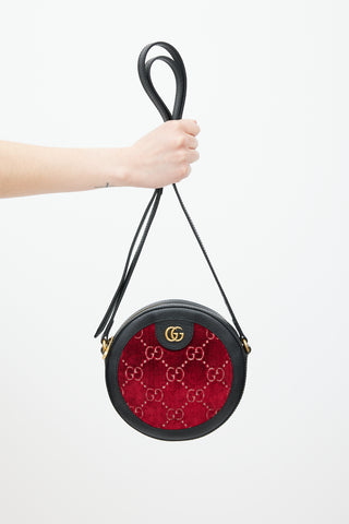 Gucci Black 
Red Velvet Ophidia Circular Bag