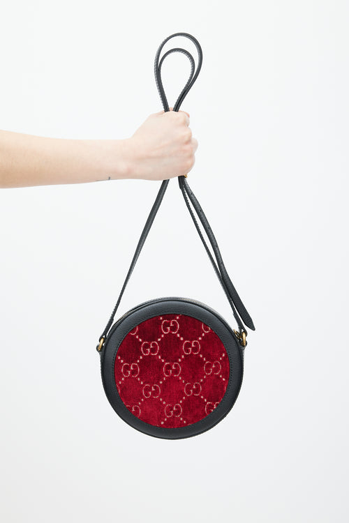 Gucci Black 
Red Velvet Ophidia Circular Bag