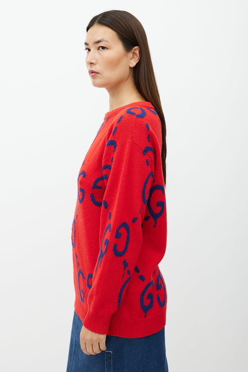 Gucci Red 
Blue GG Intarsia Knit Sweater