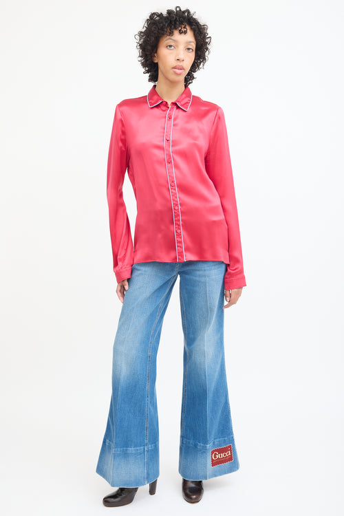 Gucci Red 
Blue Silk Shirt