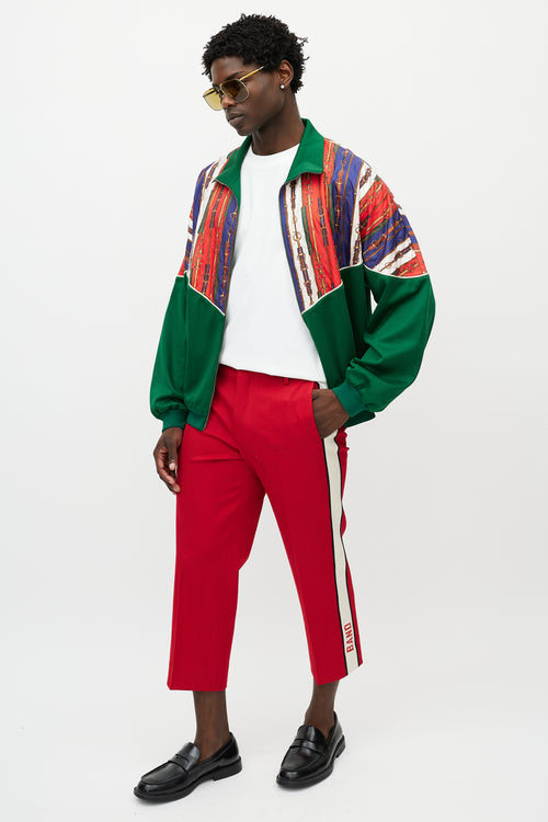 Gucci Red 
Cream Cropped Band Logo Trouser