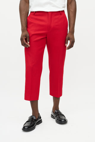 Gucci Red 
Cream Cropped Band Logo Trouser