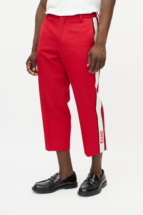 Gucci Red 
Cream Cropped Band Logo Trouser