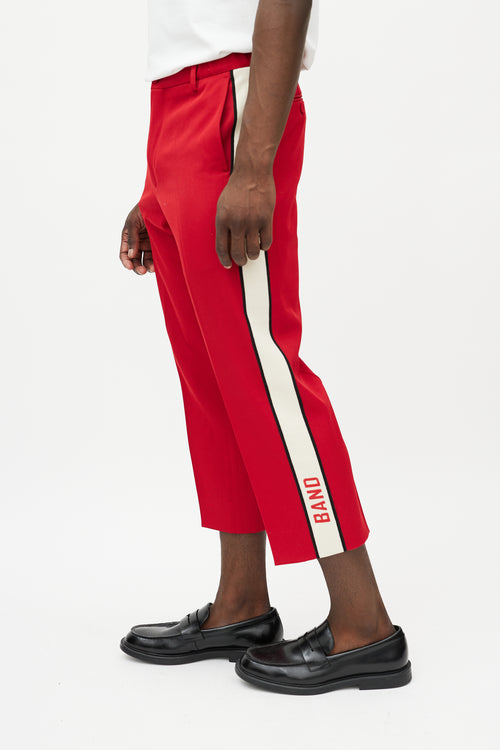 Gucci Red 
Cream Cropped Band Logo Trouser