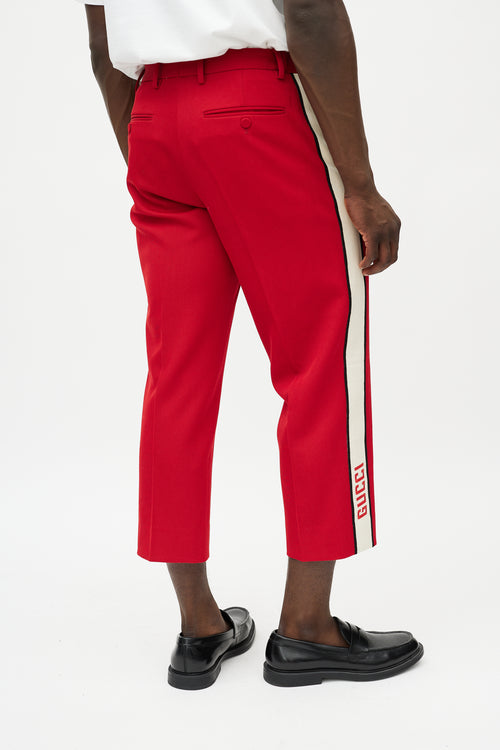 Gucci Red 
Cream Cropped Band Logo Trouser