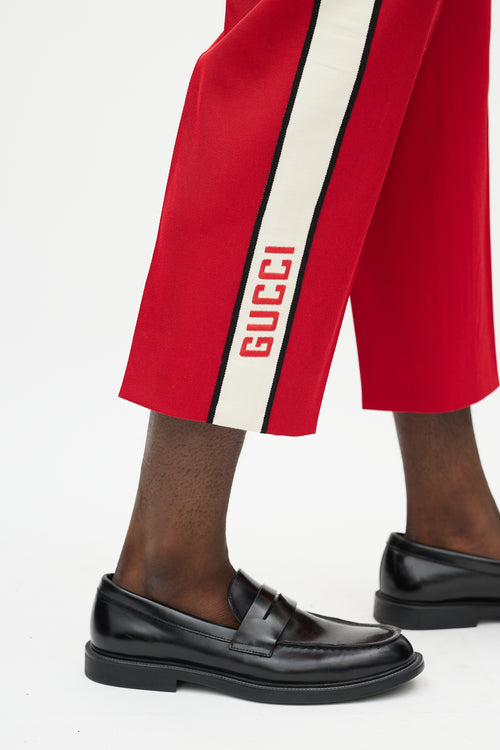 Gucci Red 
Cream Cropped Band Logo Trouser