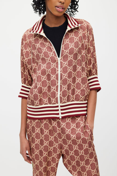 Gucci Red 
Cream GG Supreme Monogram Track Suit