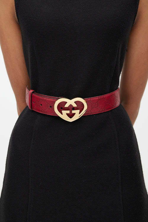 Gucci Red 
Gold Guccissima Heart Monogram Belt